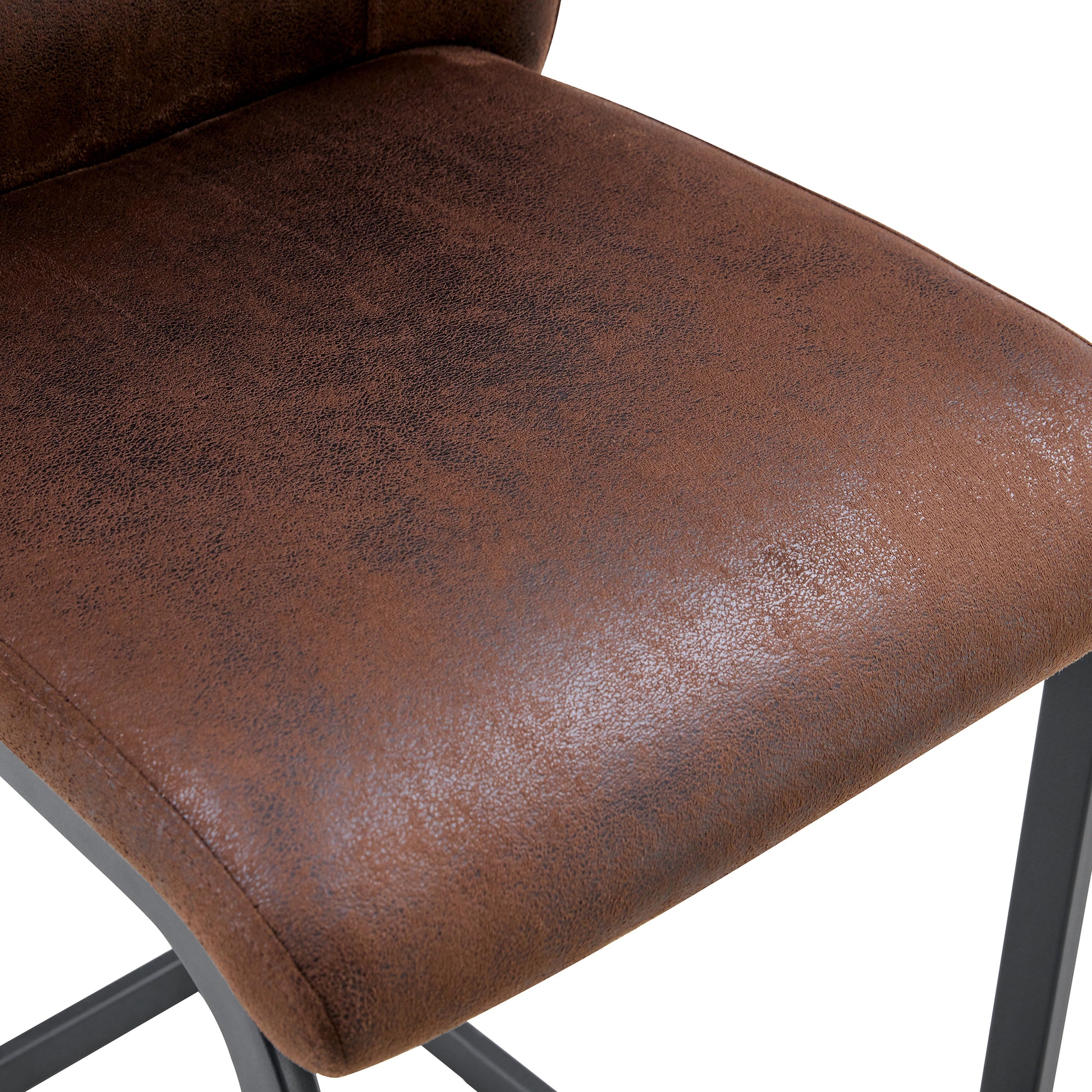 A Set Of Two Brown Chairs, Including Suede Cushions And Black Metal Legs. Small Size, Suitable For Select Groups, Suitable For Dining Room, Kitchen, Terrace And Guest Office Chairs Set Of 2 Black Brown Metal