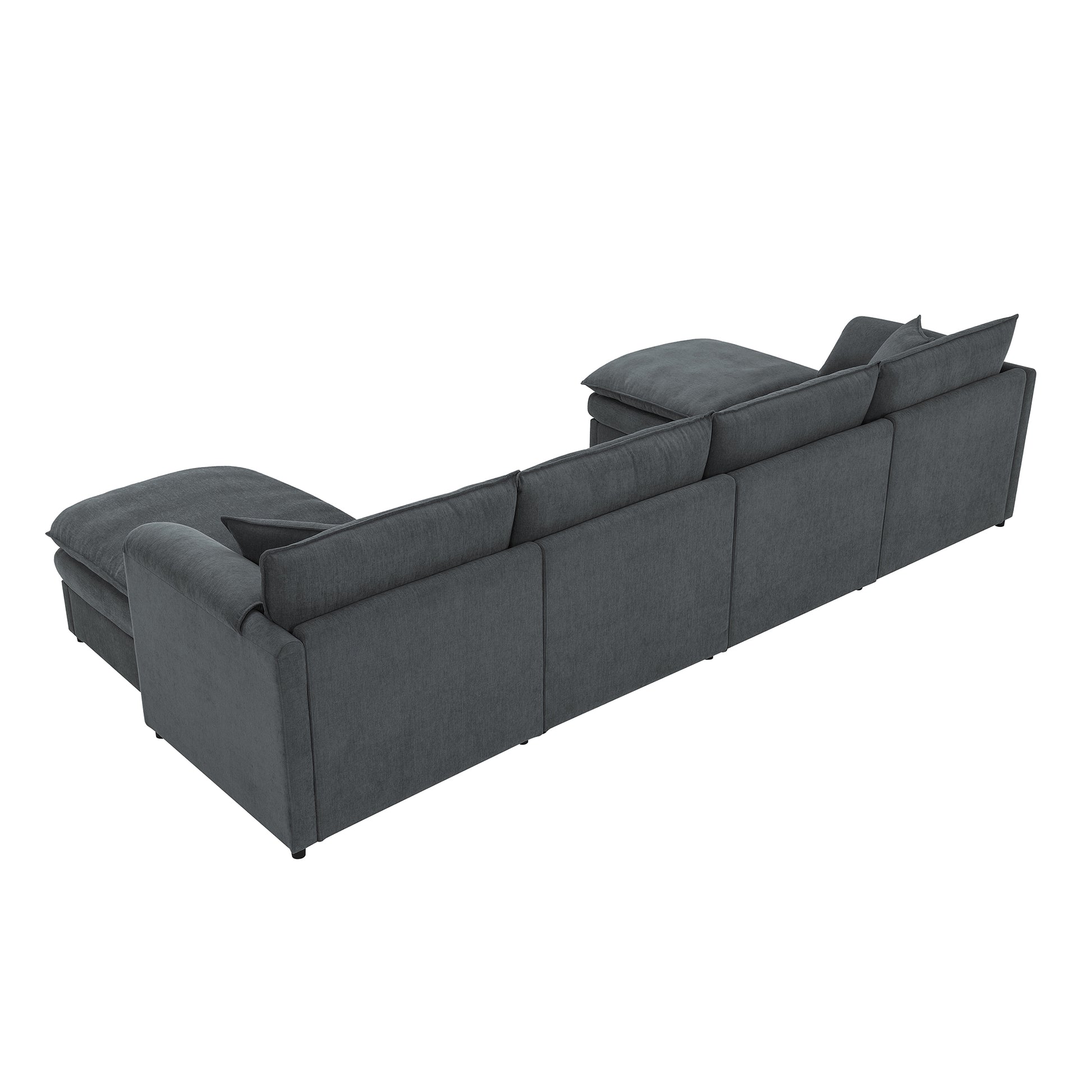 134*66" Chenille Modular Sectional Sofa,U Shaped Cloud Couch Set With Double Cushions ,6 Seat Sleeper Sofa Bed With Ottomans,Oversized Indoor Furniture For Living Room, 3 Colors Dark Gray Chenille 6