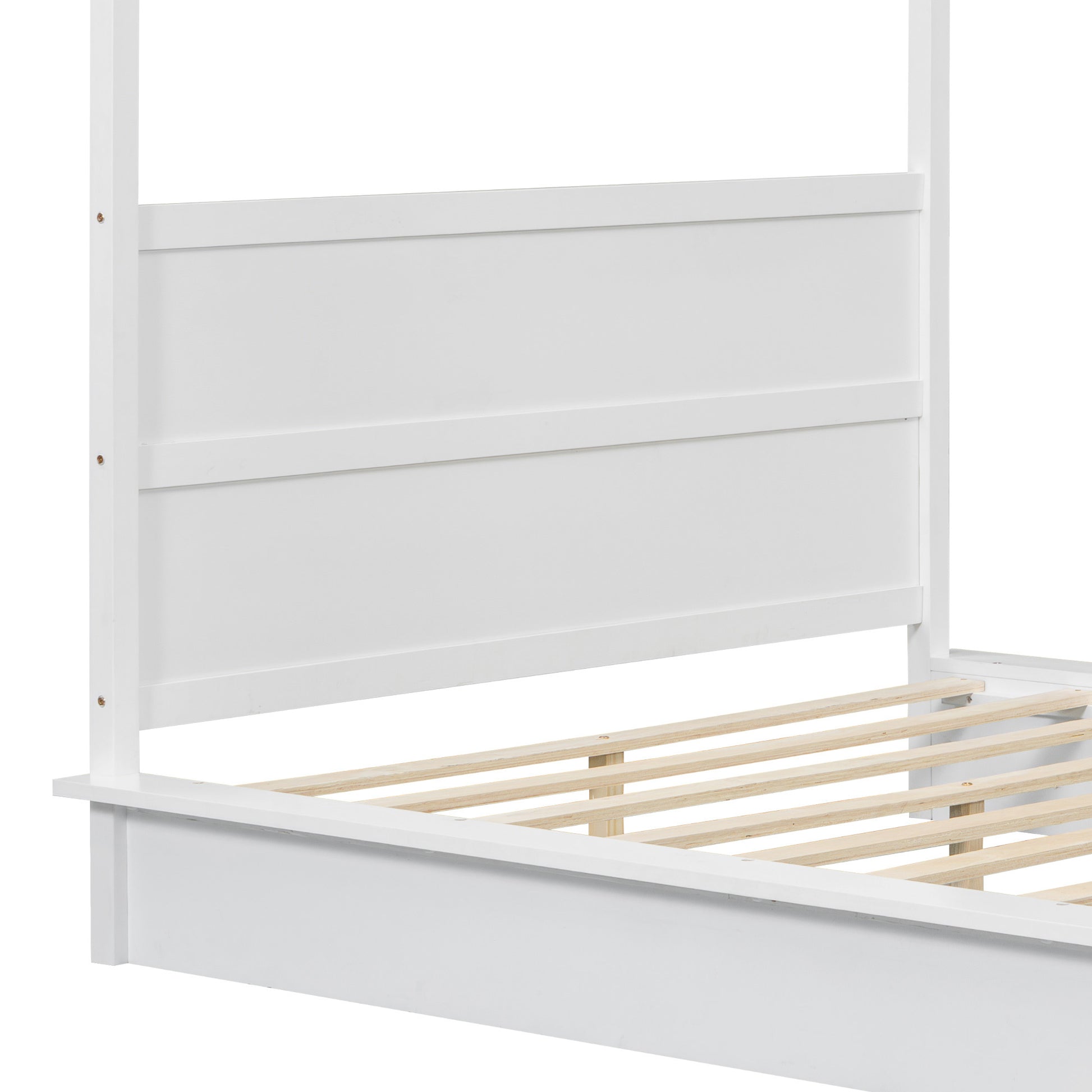 Full Size Wood Led Canopy Bed ,Canopy Platform Bed With Support Slats, No Box Spring Needed, White Full White Plywood