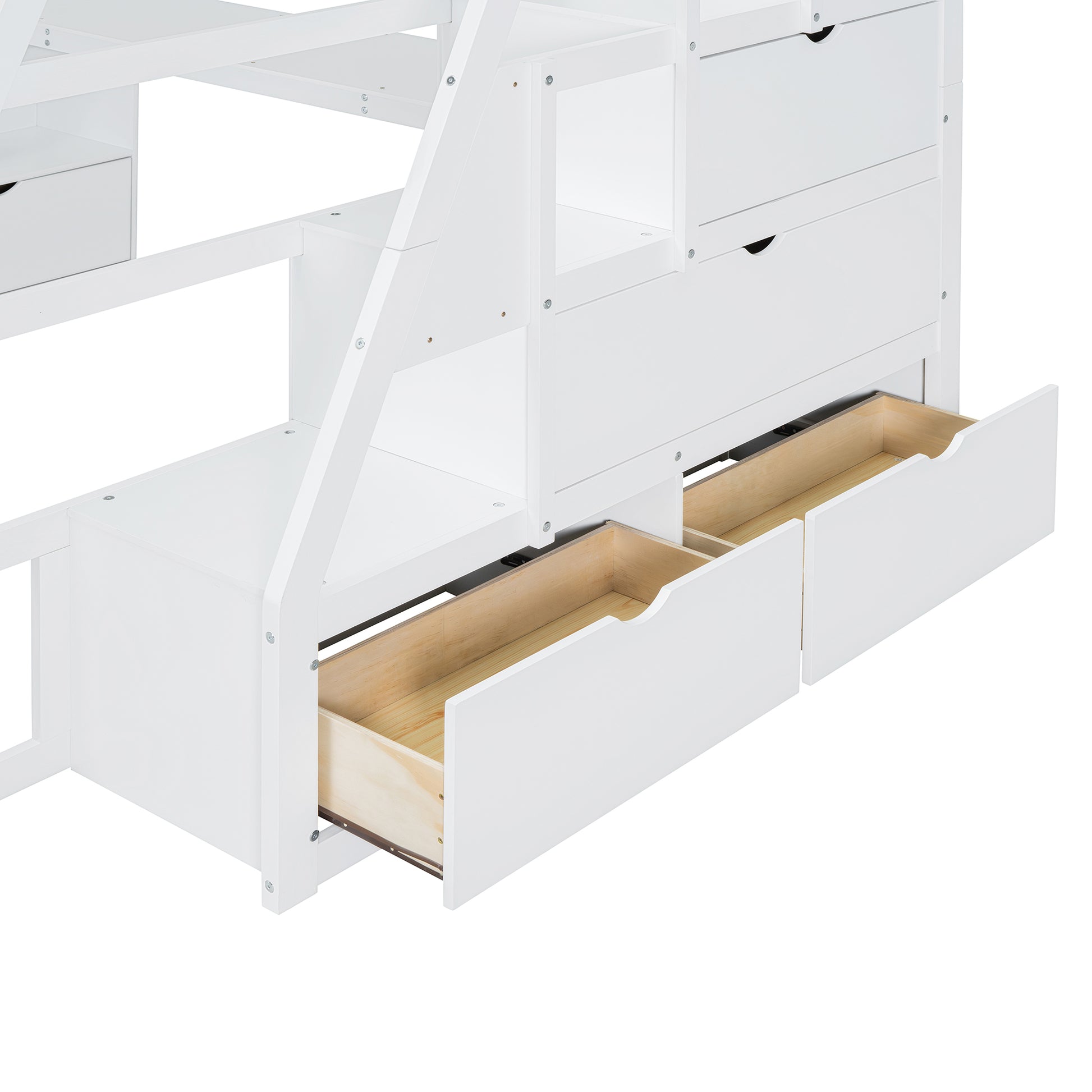 Full Size Loft Bed With 7 Drawers 2 Shelves And Desk White Full White Plywood