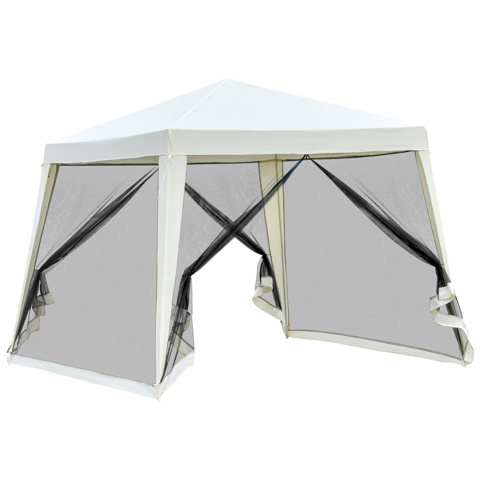 Outsunny 10'X10' Outdoor Canopy Tent, Slant Leg Sun Shelter With Mesh Sidewalls, Patio Tents For Parties, Cream White Cream White Steel