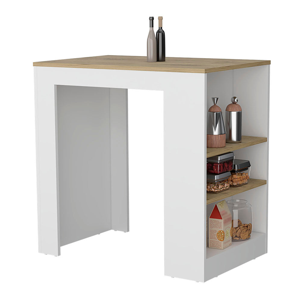 Portree Kitchen Island With 3 Side Shelves -