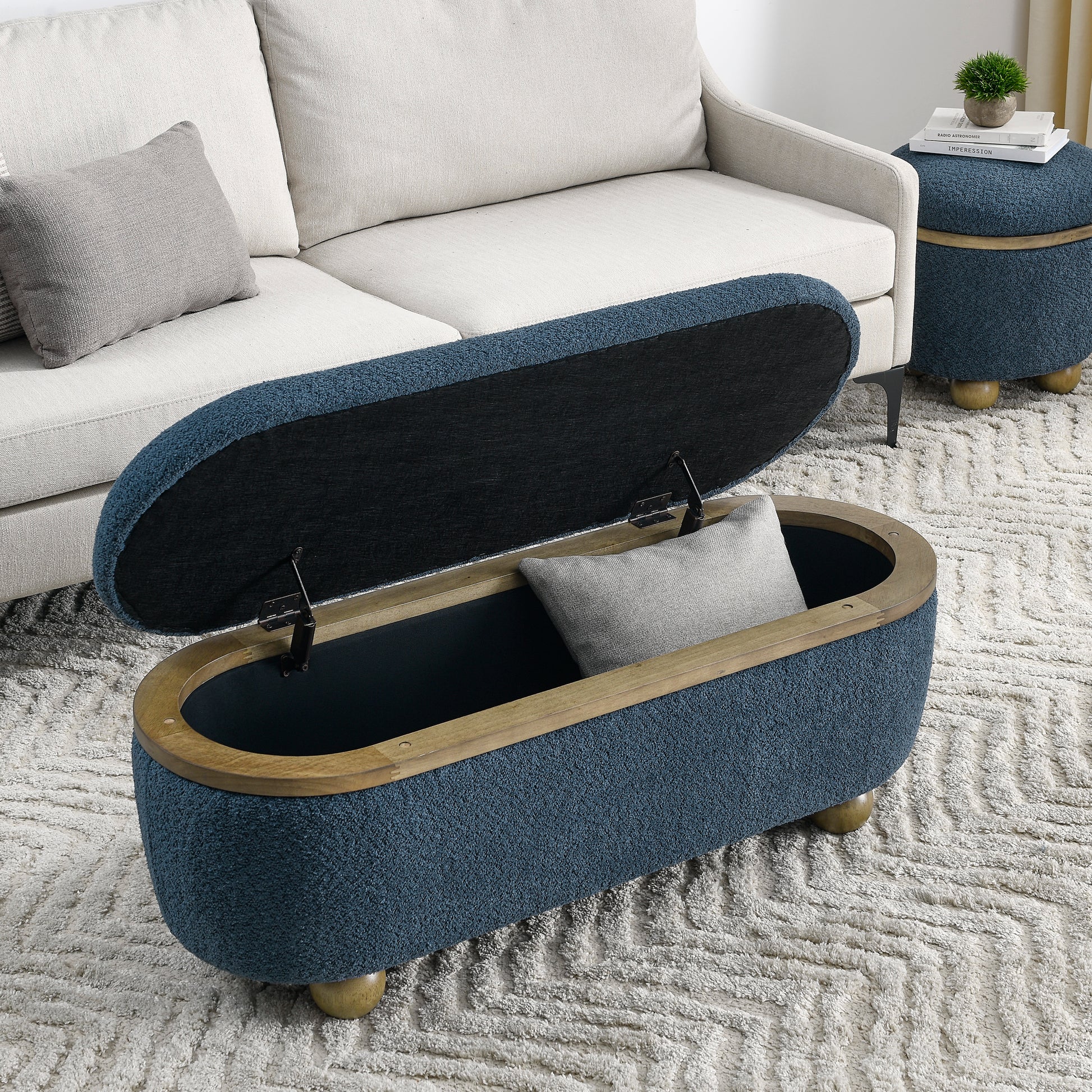 Storage Ottoman Bench, Upholstered End Of Bed Ottoman Bench With Storage And Seating, Large Blanket Storage Bench For Foot Rest In Bedroom, Living Room, Entryway, Dark Blue Dark Blue Foam