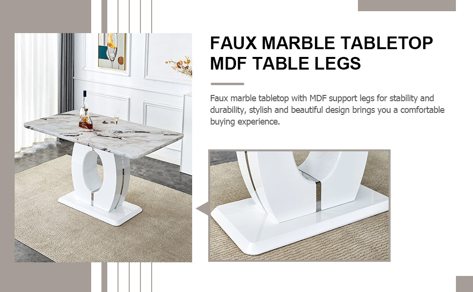 Tables And Chairs Set, Modern Minimalist Style White Marble Pattern Table, Bar Table. Can Rotate And Adjust The Lifting Bar Chair 360 . Pet Backrest And Pu Leather Seat Cushion. Bt 1280Lc 011 White Mdf