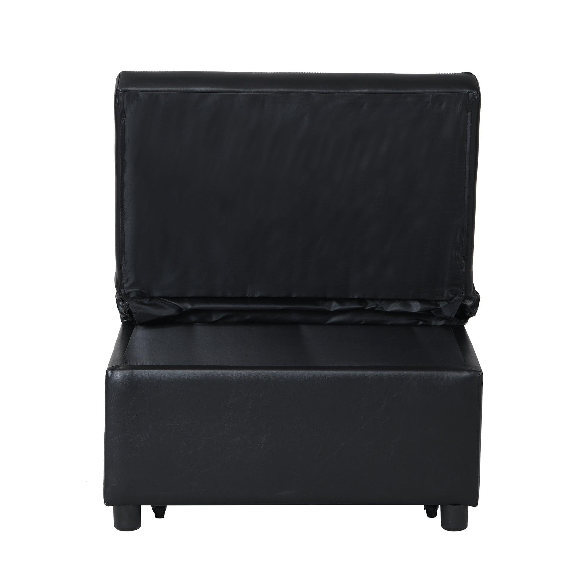 Folding Ottoman Sofa Bed Black Black Leather