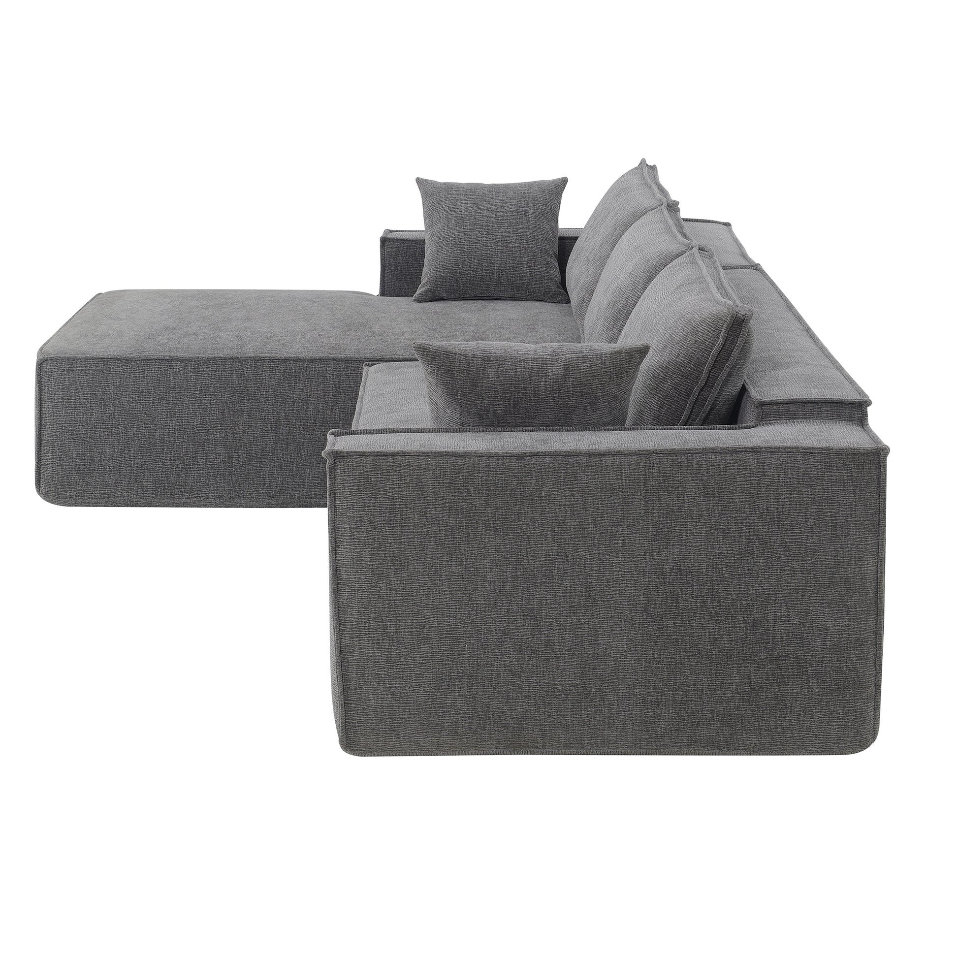 111.5*72"Minimalist Style Modular Sectional Sofa,Wrinkle Resistant Chenille Couch Set,L Shaped Sleeper Sofa Bed For Living Room,2 Pic Free Combination,No Assembly Require,3 Colors Gray Chenille 4 Seat