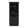 Lafayette Bar Cabinet With 4 Bottle Rack, Upper Glass Holder And Dual Door Design Black Primary Living Space Modern Shelves Included Particle Board