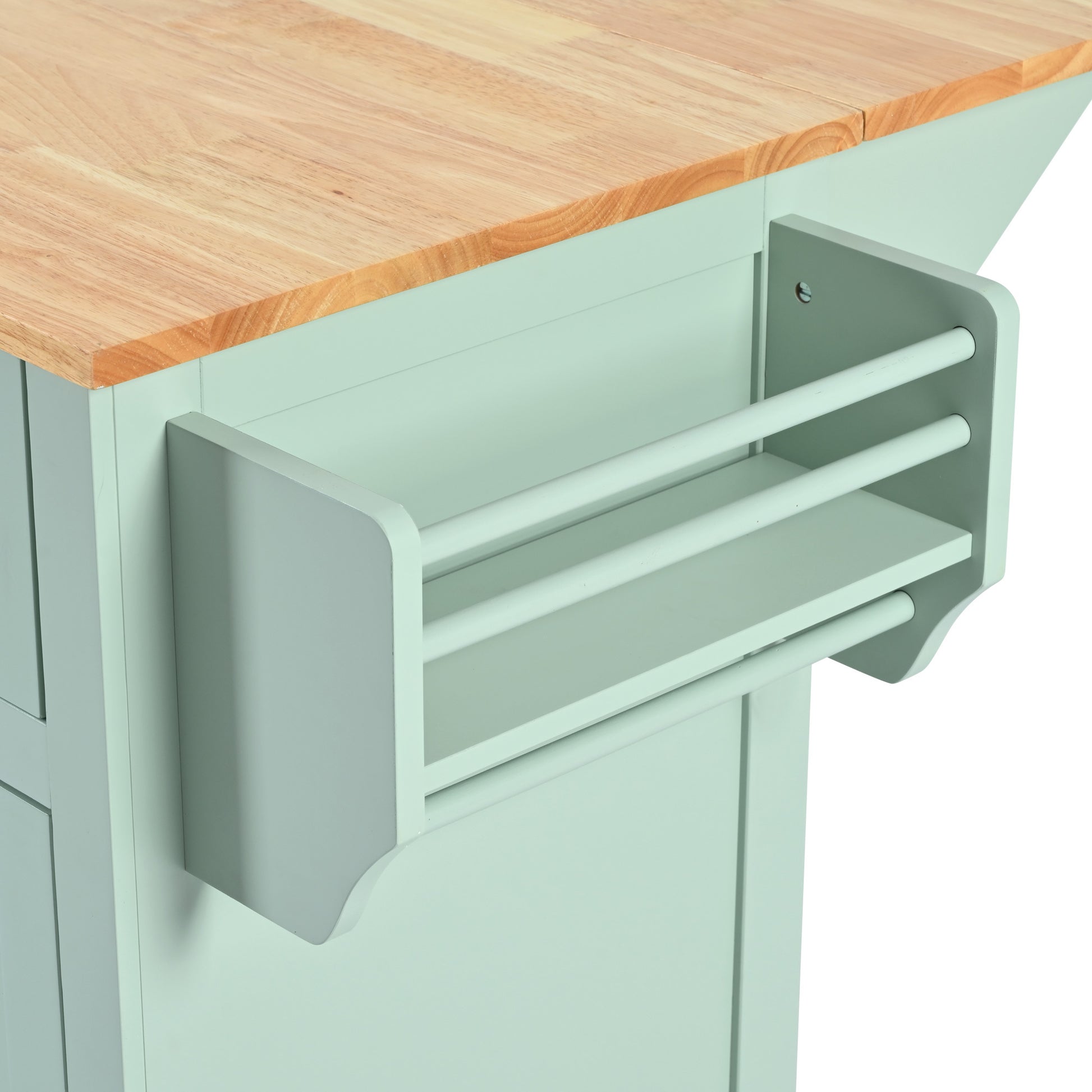 Kitchen Cart With Rubber Wood Drop Leaf Countertop ,Cabinet Door Internal Storage Racks,Kitchen Island On 5 Wheels With Storage Cabinet And 3 Drawers For Dinning Room, Mint Green Mint Green Kitchen American Design,American Traditional,Antique Rectangular