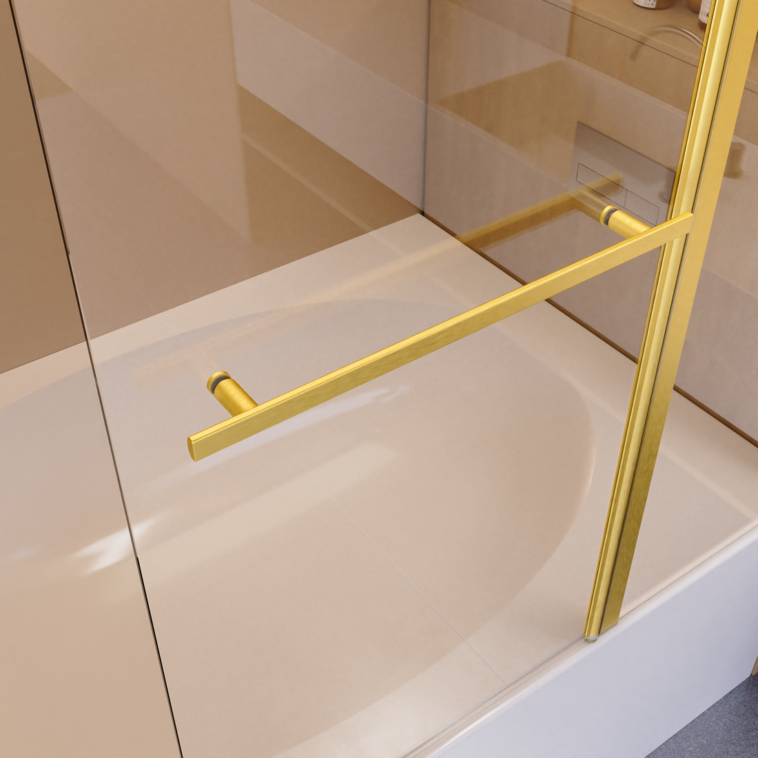 43 In. W * 58 In. H Frameless Folding Shower Doors For Bathtub, 1 4" 6Mm Thick Sgcc Tempered Glass Door, Bathroom Pivot Tub Glass Door, Brushed Gold Brushed Gold Glass Metal