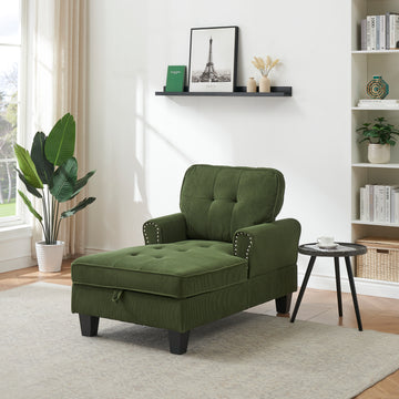 Chaise Lounge Indoor Sleeper Sofa Bed Chair Upholstered Lounge Chair For Bedroom Living Room With Rivets Green Green Corduroy