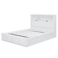 Wood Queen Size Hydraulic Platform Bed With Storage Led Headboard, Charging Station And 2 Drawers, White Box Spring Not Required Queen White Wood Bedroom Bed Frame Solid Wood Mdf