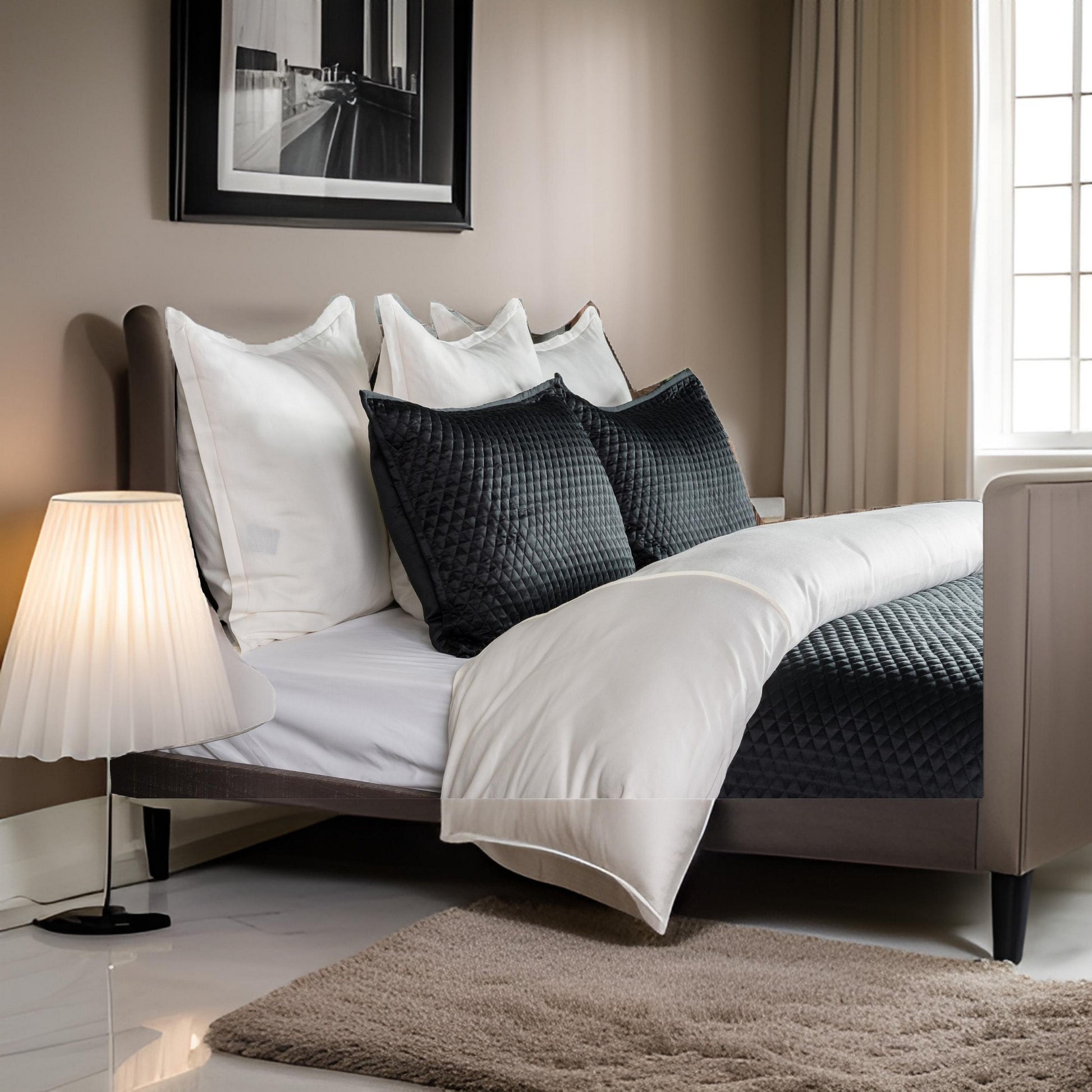 Kahn Hand Stitched Soft Sateen Queen Quilt With Cotton Fill, Matte Black Queen Black Cotton