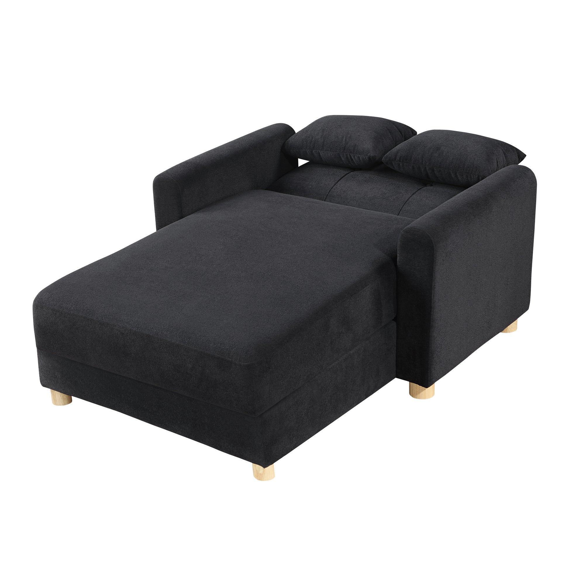 Thomas 42.5"W Black Fabric Convertible Sleeper Chaise Lounge Chair With Storage Black Fabric