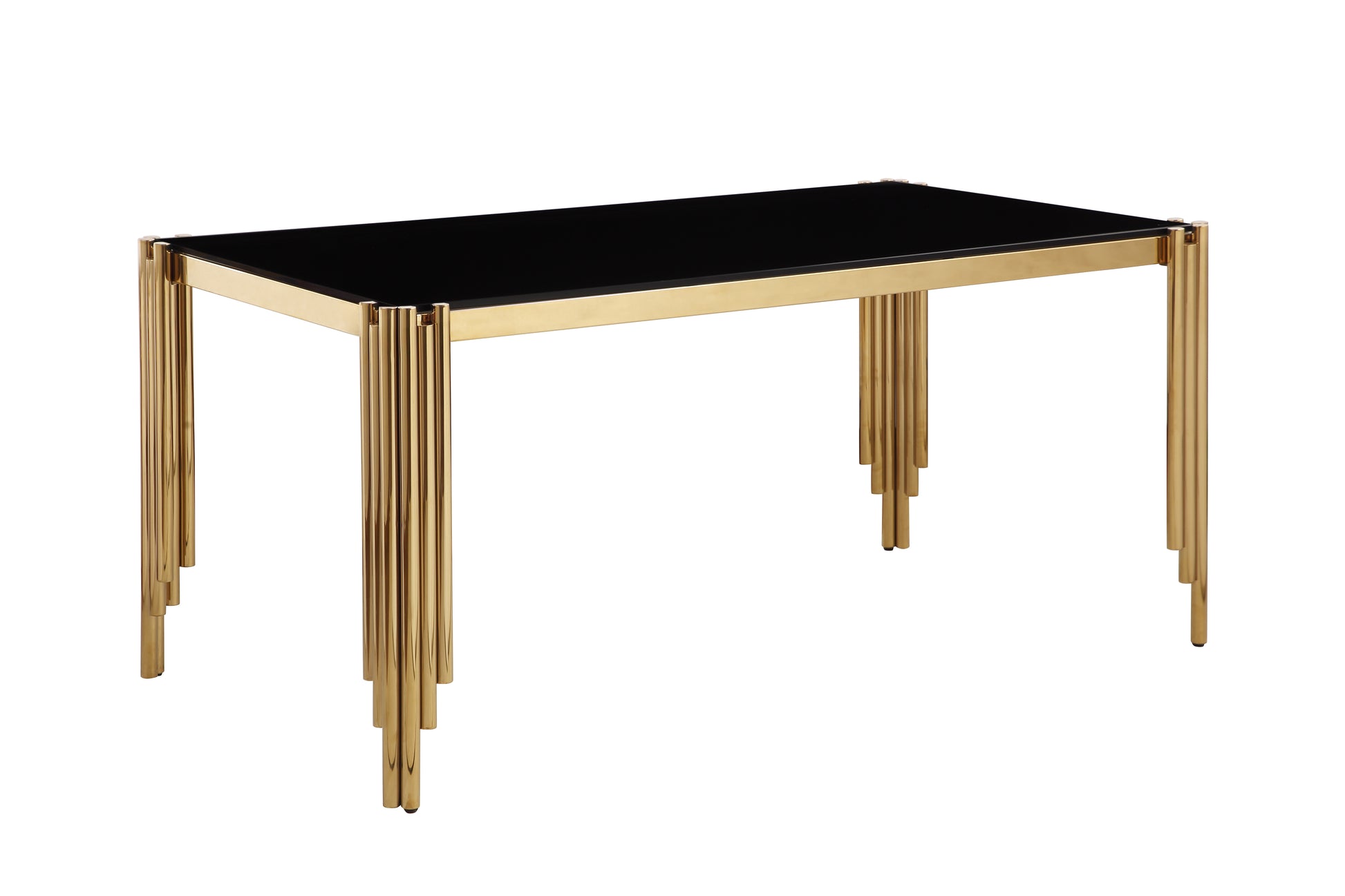 65" Rectangle Glass Dining Table, Tempered Glass Tabletop And Polished Gold Legs, Modern Style Table For Home, Kitchen. Dining Room Golden Black Dining Room Modern Freestanding Rectangular