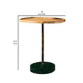 26 Inch Modern Accent Table, Round Tray Top, Dark Green Marble Base, Brown Black Brown Wood Metal