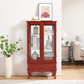 Lighted Glass Cabinet Glass Wine Cabinet Curio Display Cabinet With Adjustable Glass Shelves 2 Doors And 1 Drawer Cabinet Bulb Included Cherry Cherry Mdf Glass