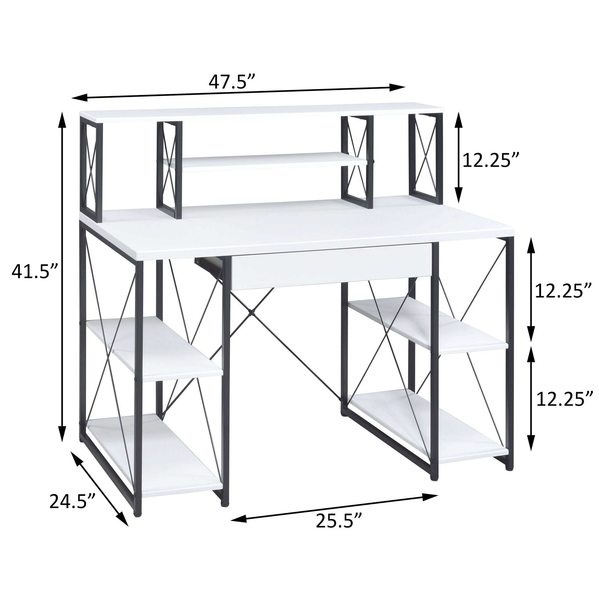 White And Black Office Desk With Open Shelves And Hutch White Black Writting Desk Office Rectangular Shelves Wood Metal Sled