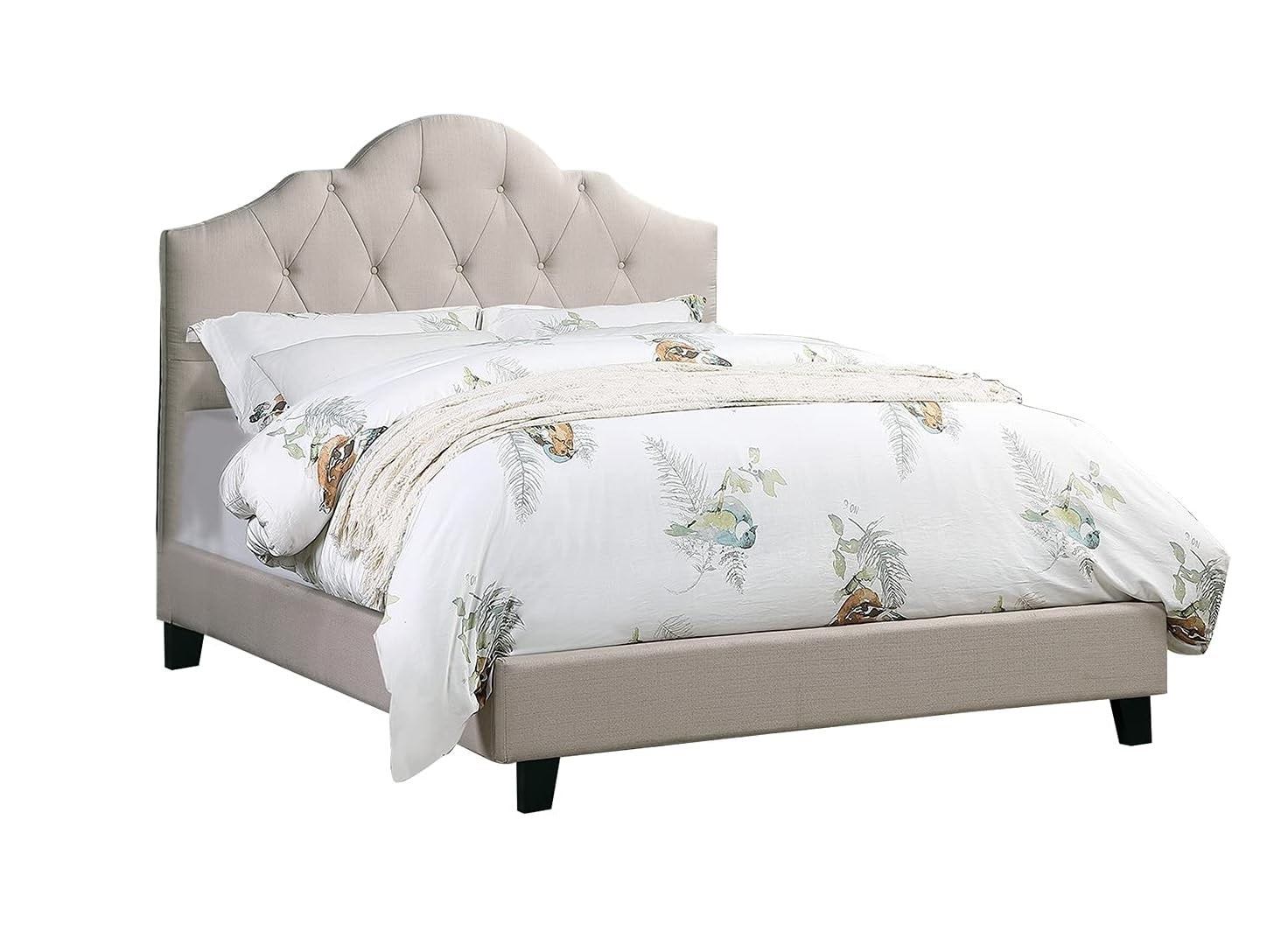 Contemporary 1Pc Queen Size Bed Adjustable Hb Light Brown Polyfiber Tufted Upholstered Wooden Bedframe Bedroom Furniture Box Spring Not Required Queen Light Brown Espresso Wood Bedroom