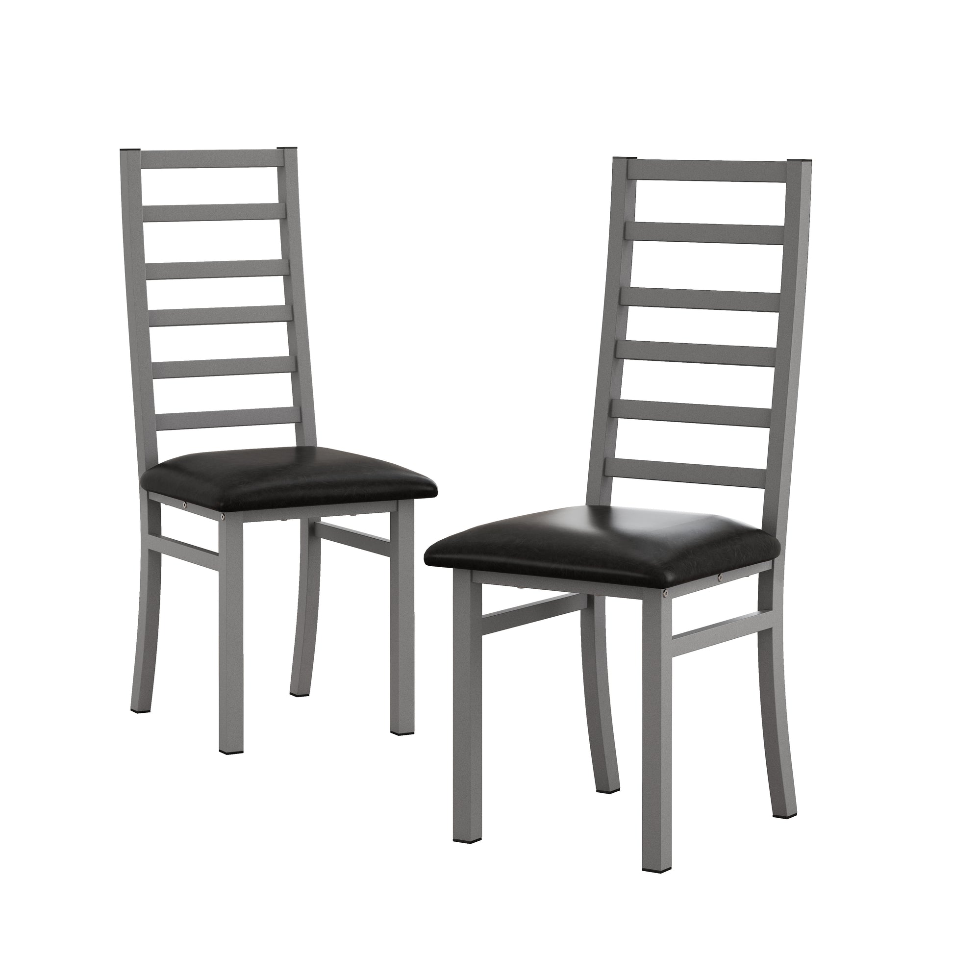 Metal Dining Chairs Set Of 2, Steel Legs And Pu Leather Seats, High Back Armless Dining Chairs, For Kitchen, Living Room, Grey Grey Steel