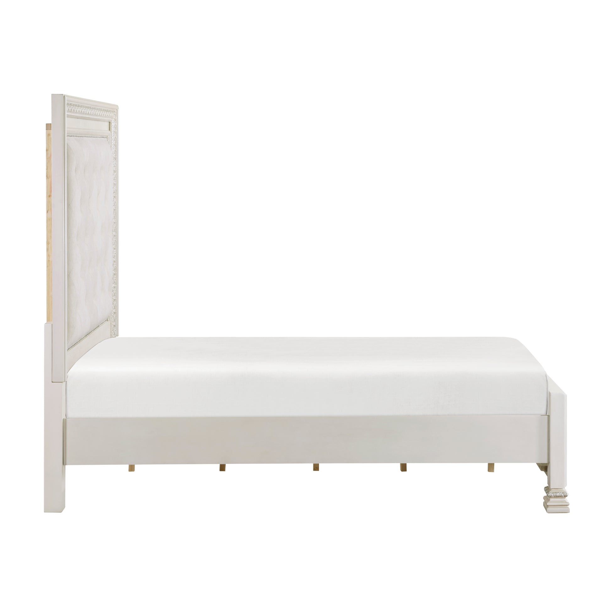 Classic Luxury Pearl White Finish King Bed Button Tufted Upholstered Headboard Bedroom Furniture 1Pc, Dart Molding Design Panels Box Spring Required King White Wood Bedroom Bed Frame Polyester Wood