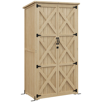 Outsunny Wooden Garden Shed, Outdoor Storage Cabinet With Waterproof Asphalt Roof, Narrow Tool Shed With Shelves And Lockable Doors, Natural Natural Wood Wood