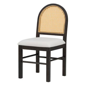 4 Retro Upholstered Chairs With Rattan Backrests For Dining Room And Kitchen Espresso Espresso Rubber Wood