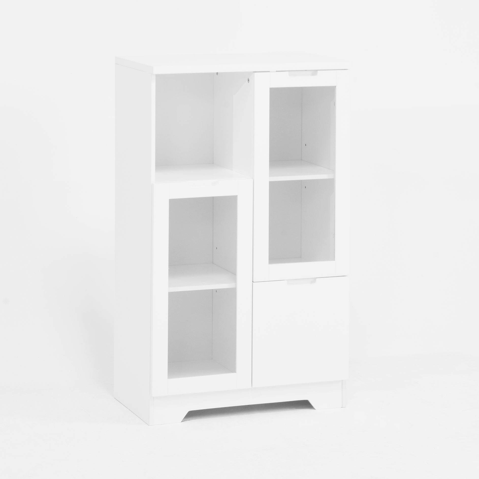 Wooden Floor Cabinet With 2 Glass Doors And 2 Storage Space,White ,Living Room Bathroom Entryway White White Mdf