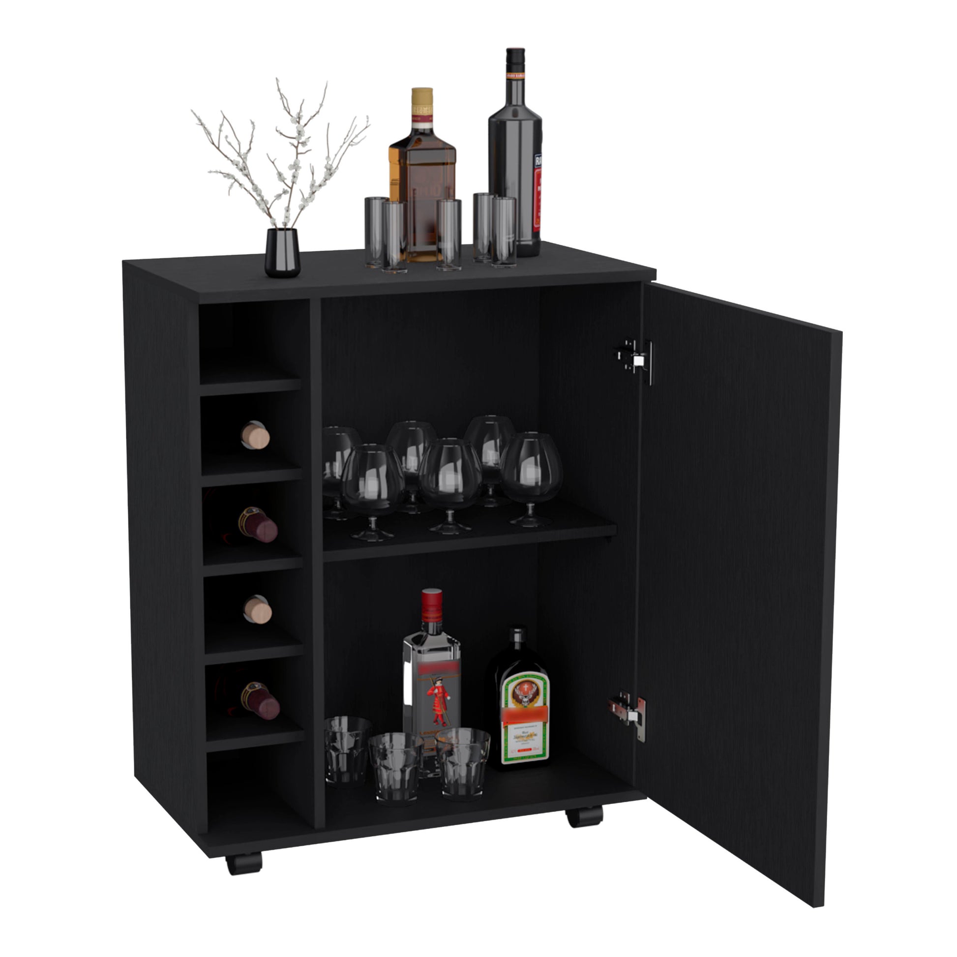 Wick Bar Cart With Integrated Wine Storage,