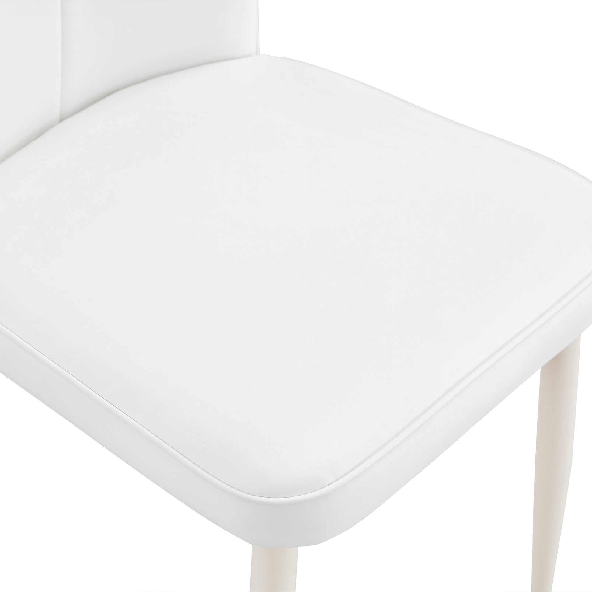 Modern Minimalist Dining Chair, White Pu Leather Curved Back And Seat Cushion, White Metal Chair Legs, Suitable For Dining Room, Bedroom, Living Room. A Set Of Four Chairs. 008 White Pu