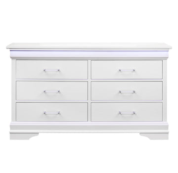 Charlston White Dresser With Led White Solid Wood Mdf