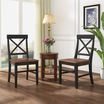 Roshan Farmhouse Acacia Wood Dining Chairs, Black Walnut Set Of 2 Black Acacia Wood