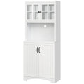 Homcom Kitchen Hutch, Pantry Cabinet With Glass Framed Door, Adjustable Shelves And Microwave Space For Dining Room, White White Mdf