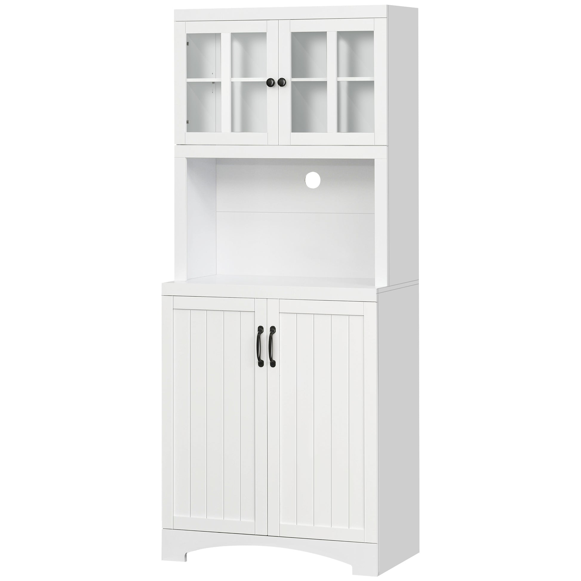 Homcom Kitchen Hutch, Pantry Cabinet With Glass Framed Door, Adjustable Shelves And Microwave Space For Dining Room, White White Mdf