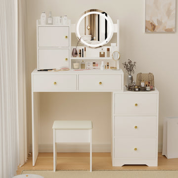 Fashion Vanity Desk With Mirror And Lights For Makeup And Cushioned Ch Fashion Vanity Desk With Mirror And Lights For Makeup And Cushioned Ch