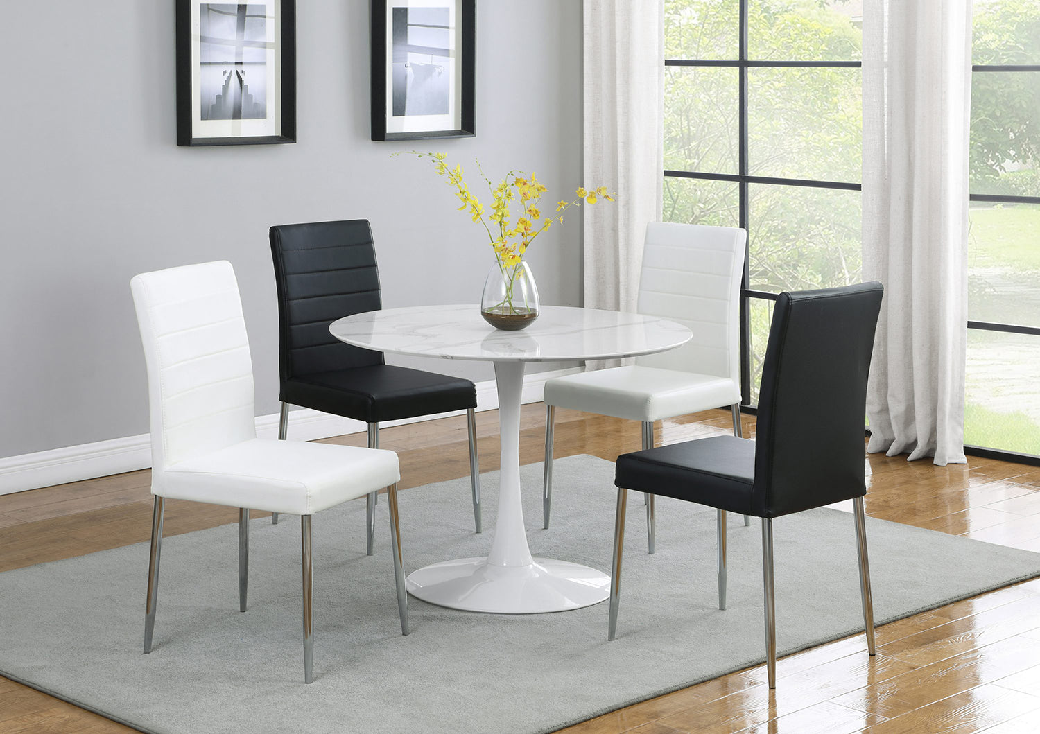 Set Of 4Upholstered Dining Chairs, White And Chrome Solid White Dining Room Rectangular Dining Chairs Set Of 4 Or More Chrome,Faux Leather