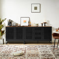 3 Drawer And 4 Shelves Dresser With Slatted Grille Striped Drawer And Doors, Modern Style Dresser, High Quality Mdf And Metal Leg Black Brown Mdf