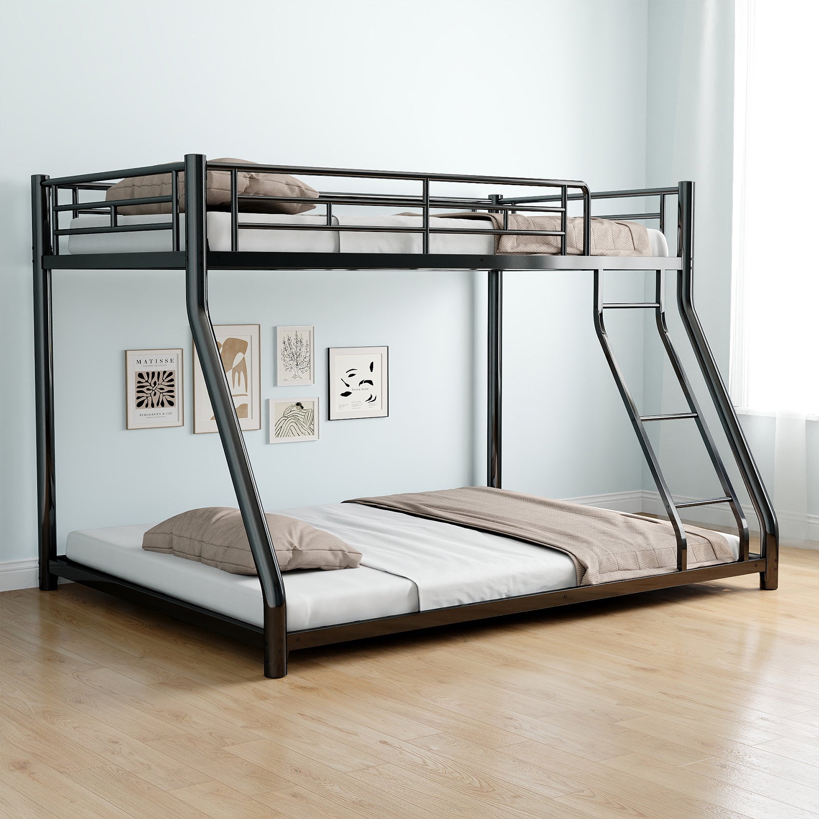 Metal Twin Over Full Bunk Bed Heavy Duty Sturdy Metal Noise Reduced Safety Guardrail Cpc Certified No Box Spring Needed,Black Box Spring Not Required Full Black Metal Bedroom Metal