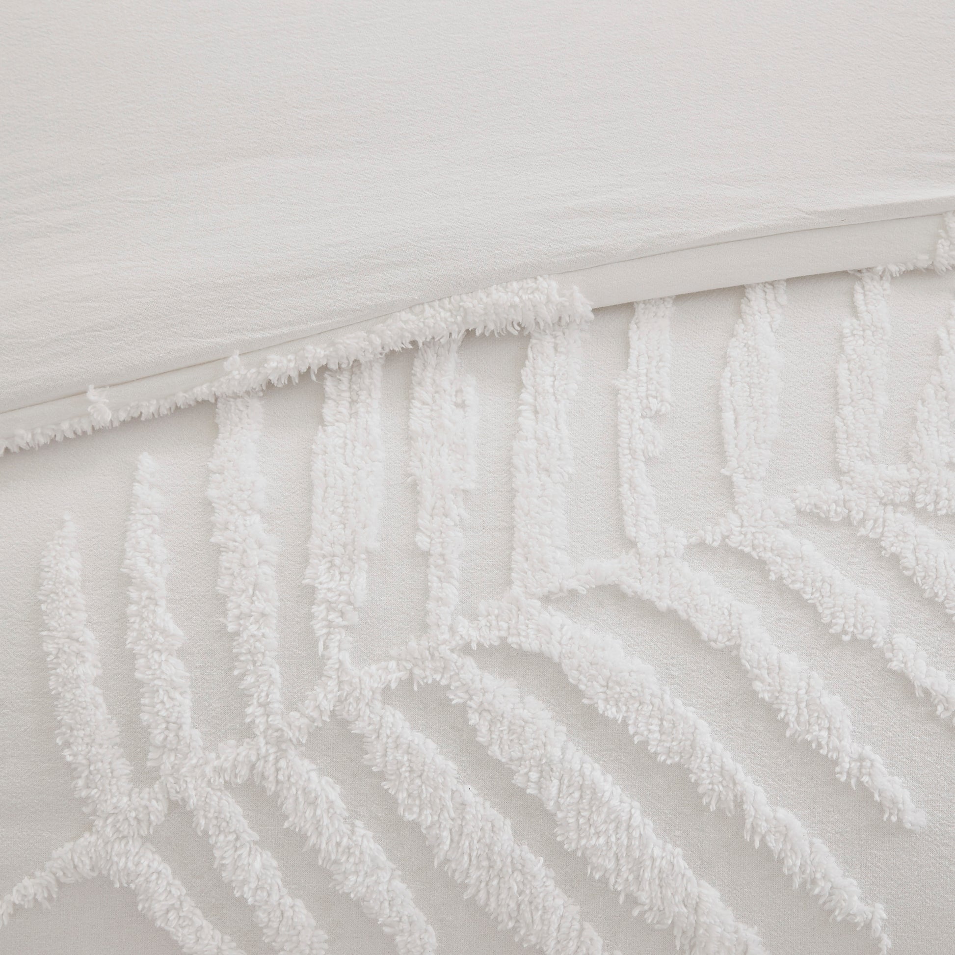 3 Piece Tufted Cotton Chenille Palm Comforter Set Off White Full Queen Queen Off White Cotton