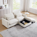 Sectional Sofa Comfy Corduroy Couch For Living Room With Pillows And Round Armrests, Modern Corduroy Sofa Sleeper Deep Couches With Storage Ottoman Beige, 2 Seat Beige Corduroy 2 Seat