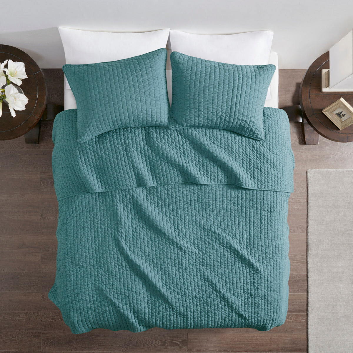 3 Piece Quilt Set Teal Full Queen Full Teal Microfiber