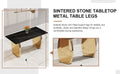 Table And Chair Set,Modern Rectangular Table With 0.4 Inch Black Patterned Tabletop And Gold Legs, Suitable For Kitchen, Dining Room, And Living Roomcomfortable Pu Seats,Perfect For Dinner, Meet Black Seats 4 Sintered Stone