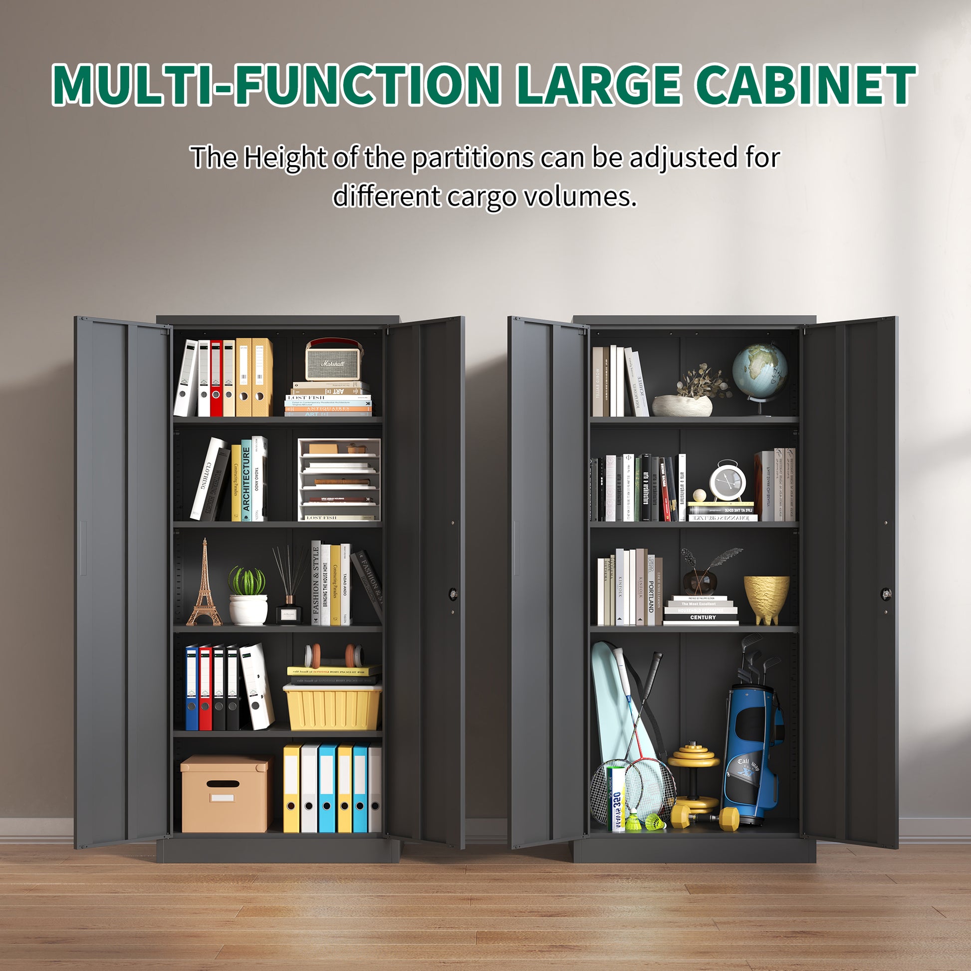 72"H Metal Garage Storage Cabinet, Black Tool Steel Locking Cabinet With Doors And 4 Shelves, Tall Cabinets For Garage Storage Systems Lockable File Cabinet For Home Office, Classroom Pantry Filing Cabinets 3 4 Shelves Black Office Adjustable Shelves