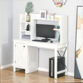 Homcom Farmhouse Computer Desk With Hutch And Cabinet, Home Office Desk With Storage, For Study, White White Particle Board