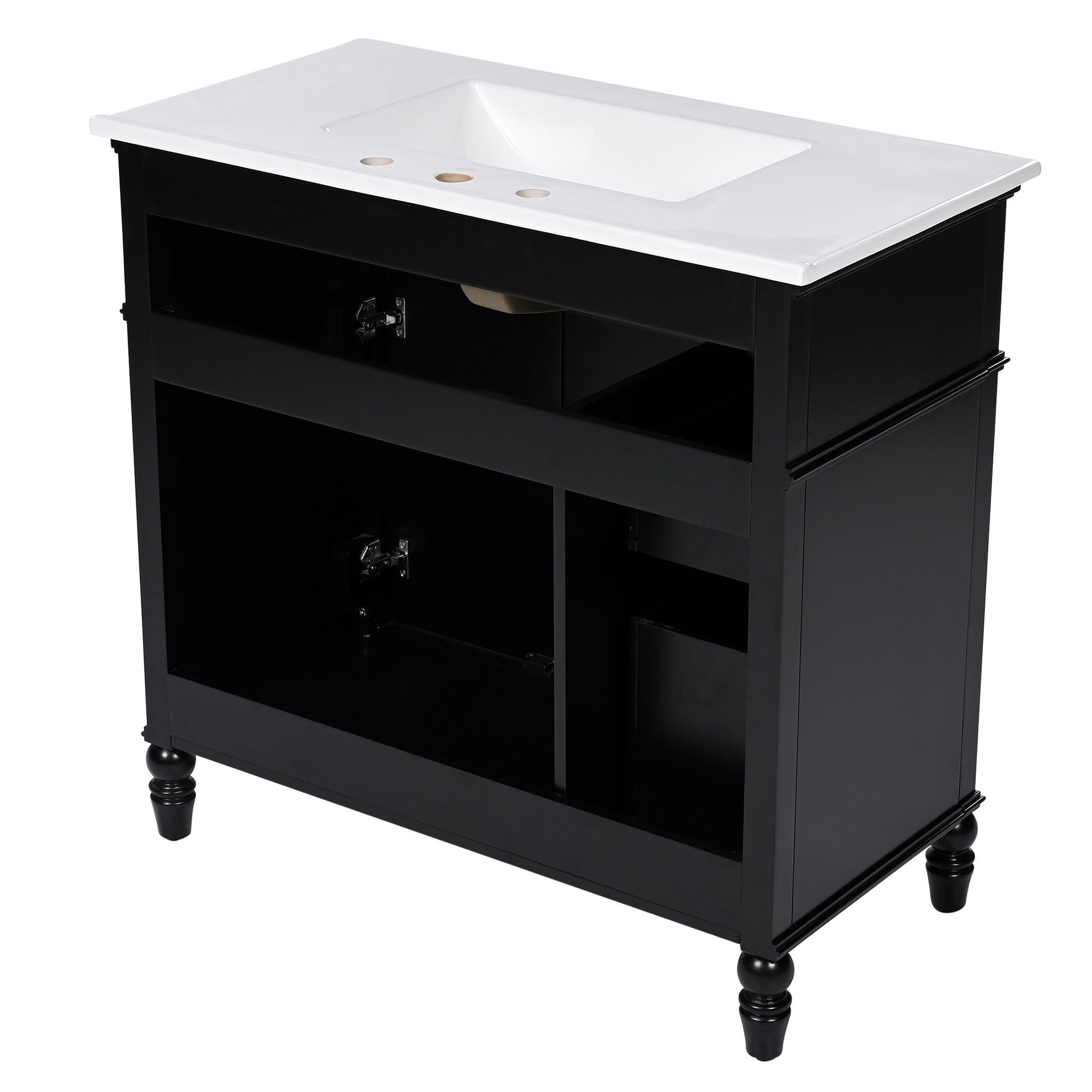 36" Bathroom Vanity With Sink, Black Bathroom Cabinet With Drawers, Solid Frame And Mdf Board, One Package Black Solid Wood Mdf