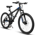 Ecarpat Mountain Bike 24 Inch Wheels, 21 Speed Full Suspension Mens Womens Trail Commuter City Mountain Bike, High Carbon Steel Frame Disc Brakes Grip Shifter Front Fork Rear Shock Absorber Bicycles Cycling Black Without Durable Garden & Outdoor