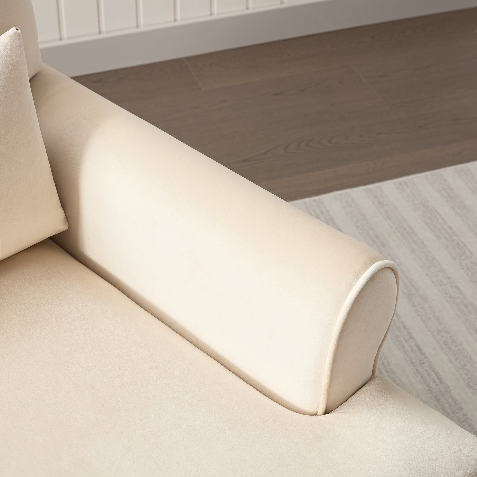 Mirod Elegant Circular Armrests, Ergonomic Lumbar Support, Vintage Roman Column Legs, Luxurious Large Size, Enhances Living Room Aesthetics, For Living Room,Bedroom And Study Beige Velvet