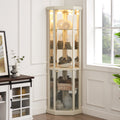 Corner Lighted Curio Cabinet Corner Glass Cabinet Lighted Curio Cabinet Corner Display Case For Living Room, Curio Cabinet, Antique Collection, Wine,Bar Glass Storage Light Included,Antique White Antique White Mdf Glass