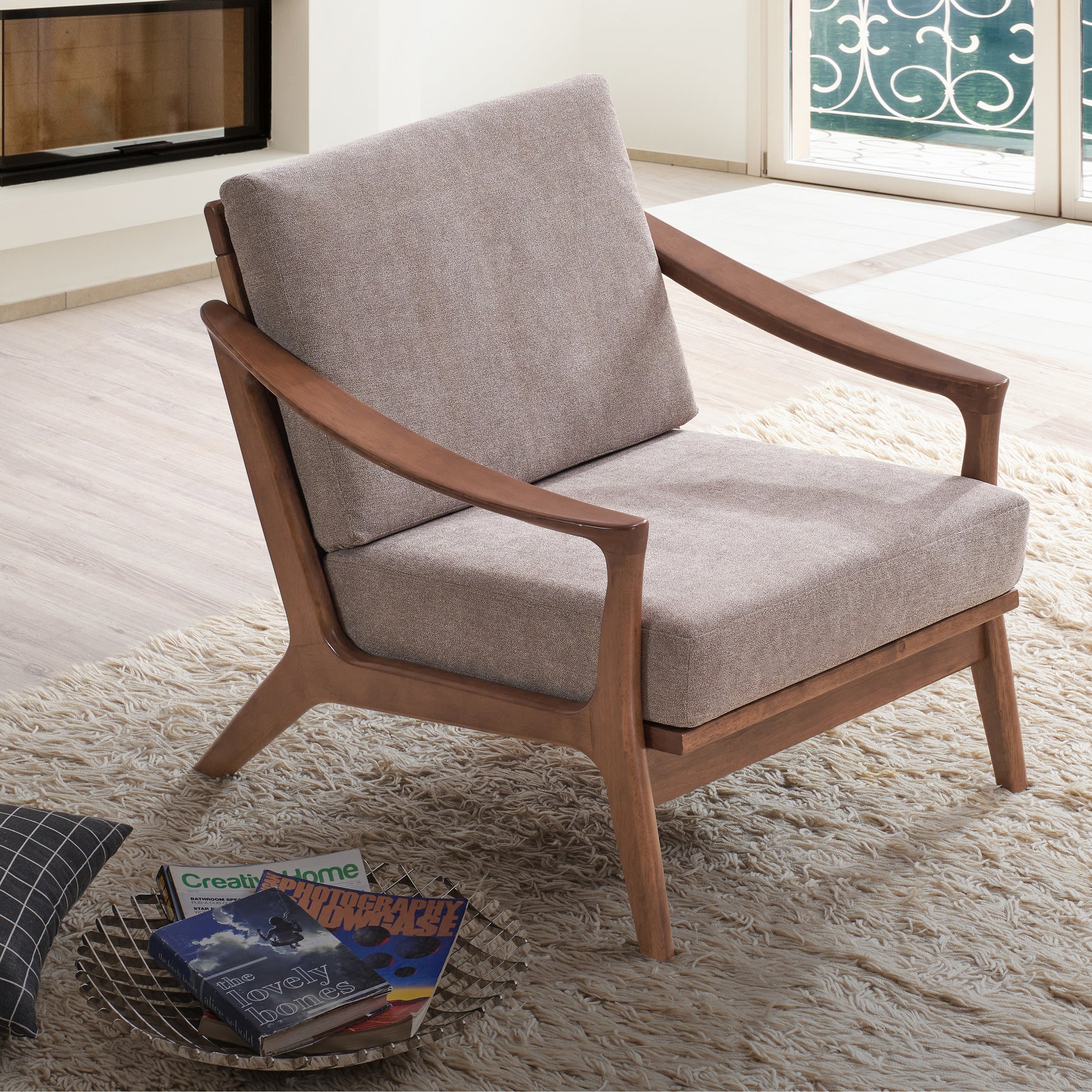 Light Brown And Brown Accent Chair With Removable Cushion Brown Primary Living Space Modern Wood Fabric