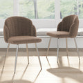 Modern Simple Brown Teddy Fleece Dining Chair Fabric Upholstered Chairs Home Bedroom Stool Back Dressing Chair Chrome Metal Legs Set Of 2 Brown Foam Metal