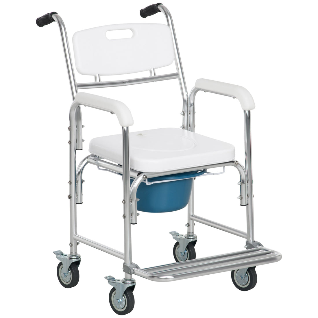 Homcom Shower Commode Wheelchair, Padded Seat, 330 Lbs., White White Aluminum